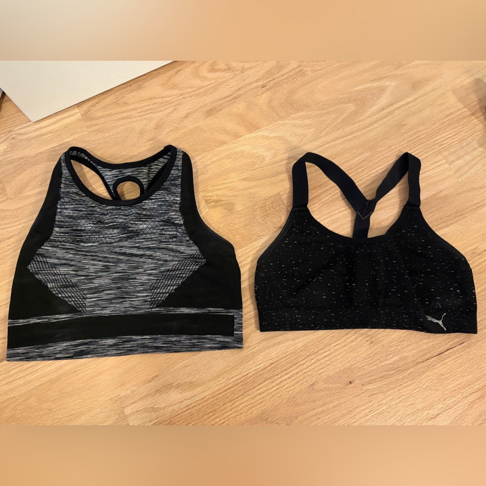 2 Sports Bras Bundle, 1 Puma (Black) + 1 Layer8 (Gray/Black)